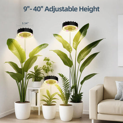 Halo Grow Lights for Indoor Plant, 40'' Height Adjustable Plant Grow Lights with Fan, Full Spectrum Led Plant Lights for Indoor Growing with Timer and 3 Levels Dimmable for Small/Medium Plants,2 Packs