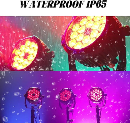 LED Par Lights 18x12W Outdoor Waterproof Stage Light RGBW 4-in-1 DMX Control for Events DJ Disco Festival Wedding Party Outdoor Stage Lighting 2 Pack