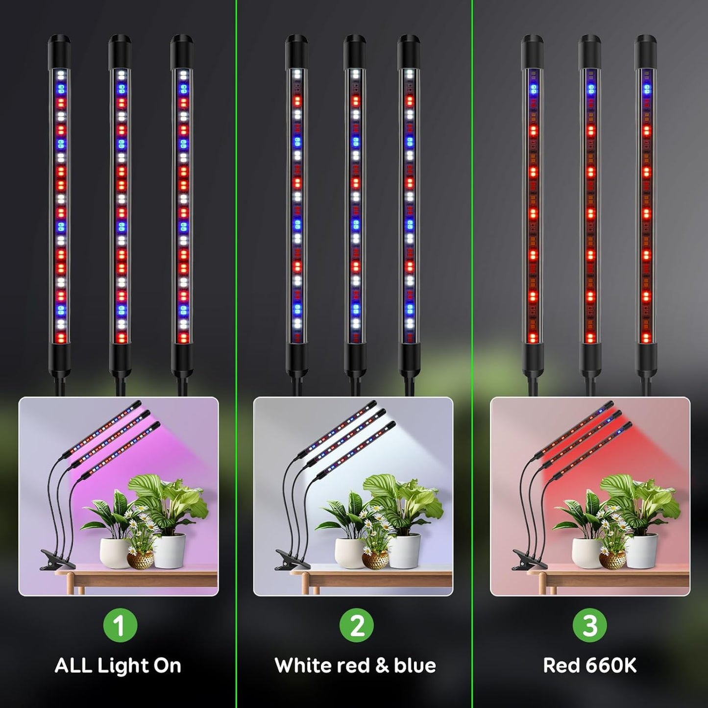 Tri-Heads Grow Lights for Indoor Plants, Full Spectrum Plant Lights for Indoor Growing with Adjustable 360° Gooseneck, 6/12/18H Timer & Dimming for Seedlings, Succulents, and Houseplants.