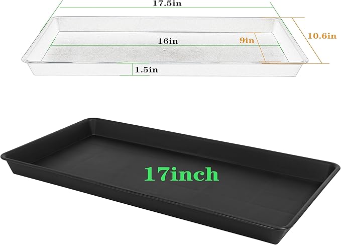 2 Pack Plant Saucer Tray Rectangular, Plant Growing Nursery Trays, Heavy Sturdy Seed Starting Trays, Plants Starter Saucers for Indoors No Holes, Seed Starter Growing Tray (17.5"x10.6", Black)