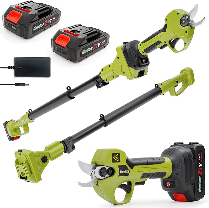 20V 2-in-1 Brushless Pole Pruning Shear with 2 Battery, Battery Powered Cordless Electric Pruning with Lubricant, 1-Inch Cutting Diameter Tree Pruner(Fast Charger Included)