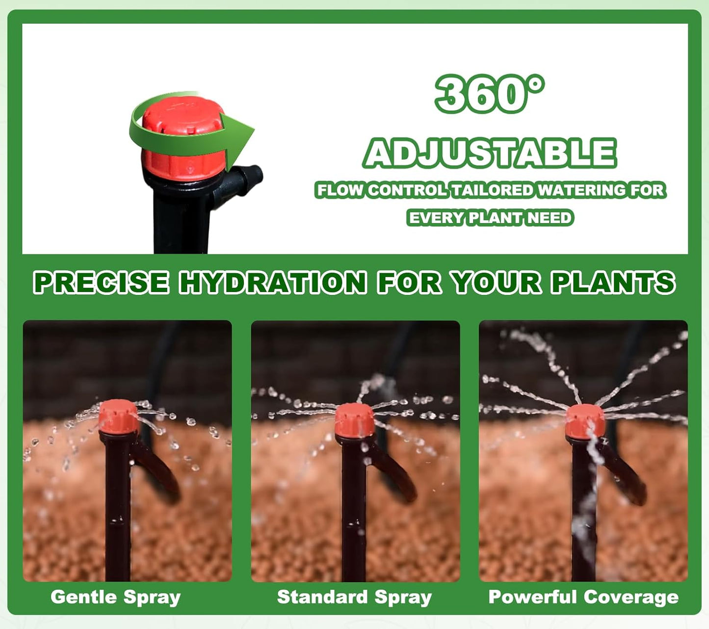 50 Pcs 1/4" Drip Irrigation Emitters - Adjustable Anti-Clog Drip Emitters for 1/4" Tubing, Heavy-Duty Irrigation Parts for Greenhouse/Nursery/Planters (5.3 Inch)