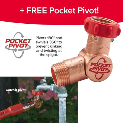 Pocket Hose Copper Head UV w/Pocket Pivot, Expandable Garden Hose 50 FT w/10 Pattern Thumb Sprayer AS SEEN ON TV 650psi 3/4in Ultra-Light Solid Copper Anodized Aluminum Fittings No-Kink No-Lead