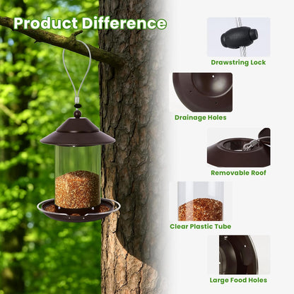 Metal Bird Feeder for Outdoors – 2.4LB Hanging Bird Feeder with 360-degree, Weatherproof & Rust-Resistant, Easy to Fill & Clean for Wild Bird Feeders in Backyard & Garden (Brown)