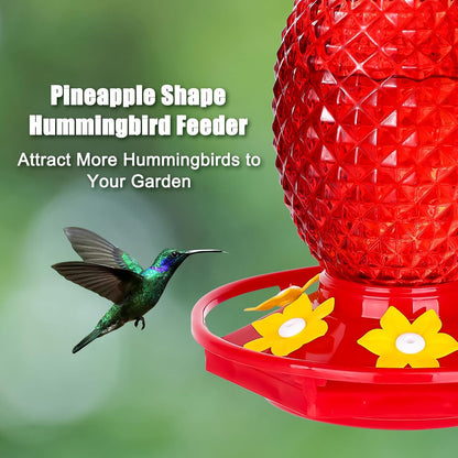 Glass Hummingbird Feeders for Outdoors Hanging Ant and Bee Proof Red 16OZ 1 Pack Pineapple Hummingbird Feeder with Leak Proof for Outside & 6 Feeding Ports Gifts for Women Garden Decor
