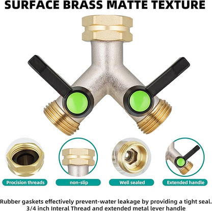 Hose Splitter,Garden Hose Splitter 2 Way,Y Adapter for Water Hose, Faucet Splitter, 2 Way Heavy Duty Brass Splitter，Outdoor Faucet Splitter,with Long Handle.
