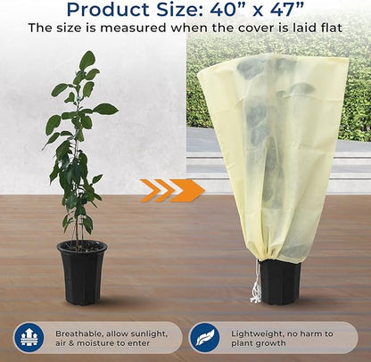 Plant Covers Freeze Protection, 2 Packs 40''W x 47''H Shrub Jackets with Zipper and Drawstring, Frost Cloth for Winter, Outdoor Plant Blankets for Cold Weather