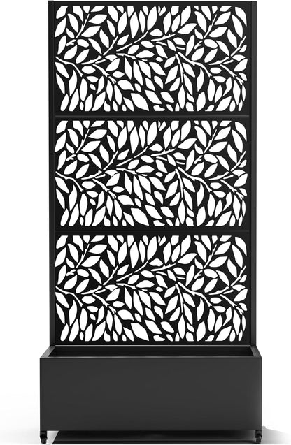 Raised Garden Bed with Trellis and Wheels,73"x35"x16" Metal Raised Garden Bed,Black Flowing Leaf-2 Metal Planter with Climbing Trellis for Vines & Vegetables