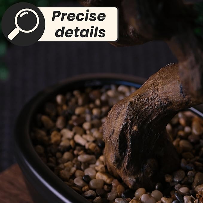 Artificial Bonsai Tree 16" Tall with Realistic Wood and Ceramic Pot Fake Plants Juniper Pine Zen Faux Plants for Home Bedroom Office Bathroom Japanese Decor