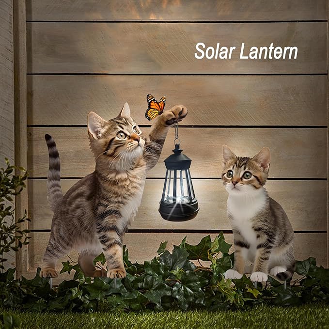 Garden Metal Cat Stake with Solar Light, Outdoor Solar Decoration, Cat Handheld Lantern for Outdoor Garden Lawn Patio, Set of 2