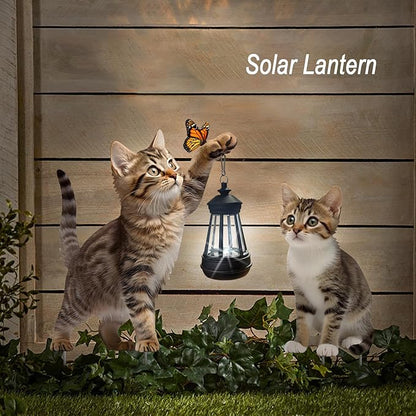 Garden Metal Cat Stake with Solar Light, Outdoor Solar Decoration, Cat Handheld Lantern for Outdoor Garden Lawn Patio, Set of 2