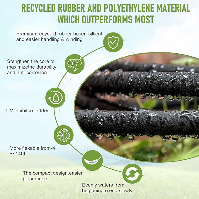 1/4 Inch Soaker Hose for Garden 100ft Soaker Irrigation Drip Hose System, Heavy Duty Drip Irrigation Tubing with Hose Connector Accessories for Watering Garden Beds Vegetable Lawn and Yard (100ft)