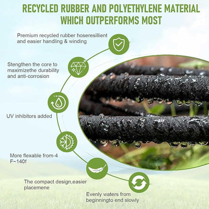 1/4 Inch Soaker Hose for Garden 100ft Soaker Irrigation Drip Hose System, Heavy Duty Drip Irrigation Tubing with Hose Connector Accessories for Watering Garden Beds Vegetable Lawn and Yard (100ft)