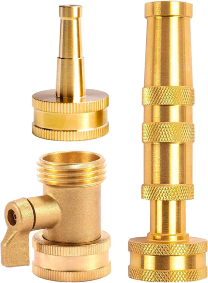 Solid Brass Heavy Duty Adjustable Twist Hose Nozzle,CM CUMIZON Jet Sweeper Nozzle, High Pressure Hose Nozzle with On-Off Valve, Leak-Free Operation 3/4" GHT Connector 3 Pack
