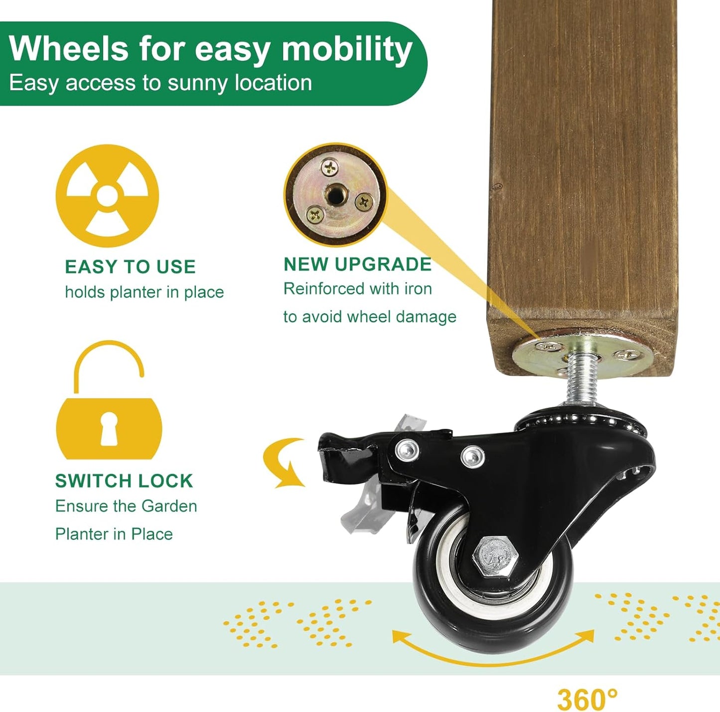 Raised Garden Bed with Wheels, Wood Elevated Garden Box with W-Connection Tabs，for Vegetable, Flower, Herb, Large Storage Shelf, Easy to Assemble, 55.5x24x32in