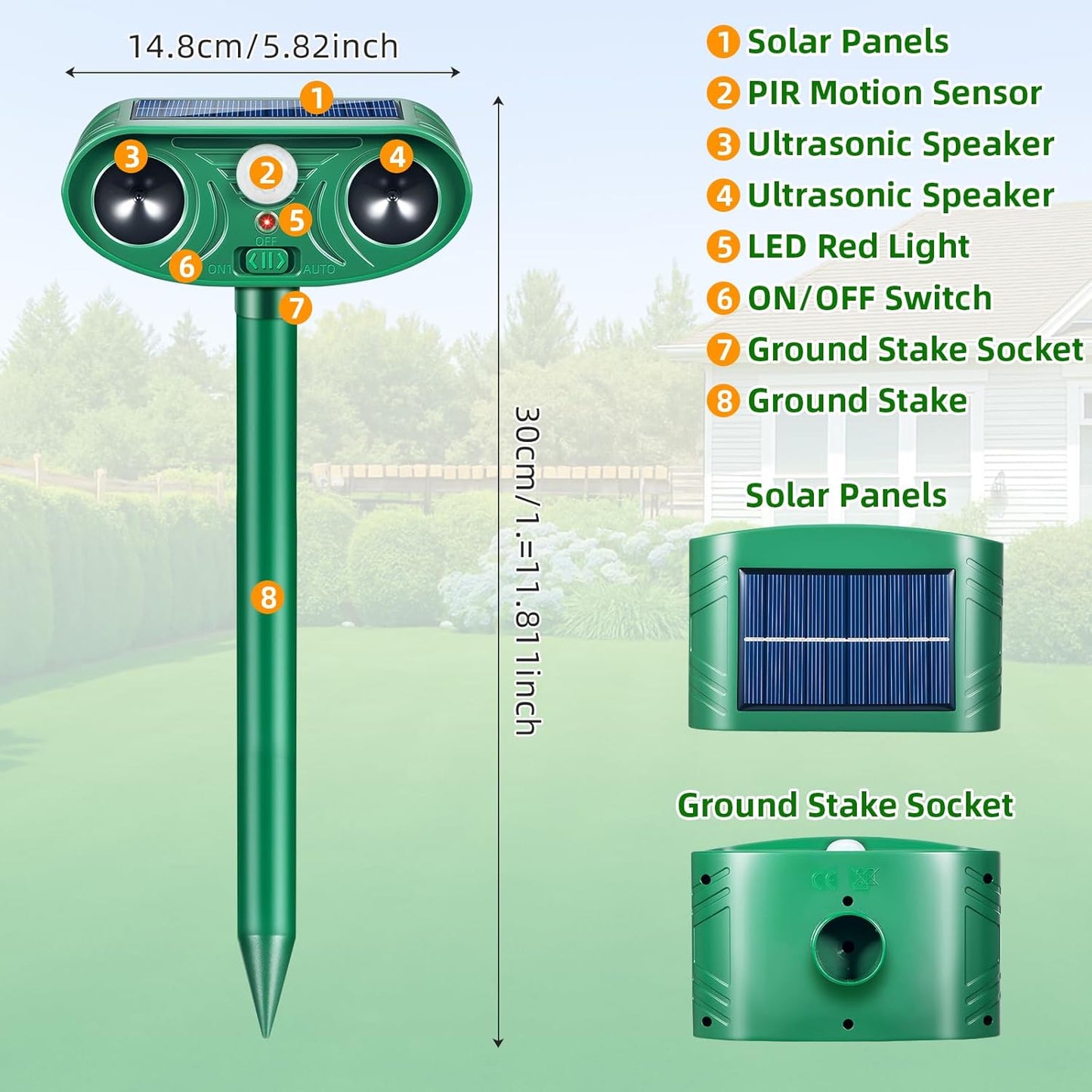Solar Ultrasonic Animal Repellent Outdoor, Waterproof Cat Deterrent Outdoor Solar Animal Repeller Deer Repellent Device Keep Away Rabbits,Raccoons and Birds from Gardens, Farms (4)