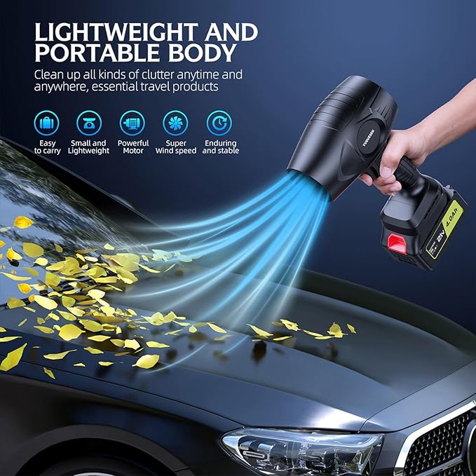 980,000 RPM Cordless Leaf Blower - 21V Electric Handheld Leaf Blower with 2×4.0Ah Batteries & Fast Charger - Lightweight for Patio, Lawn, Yard, Deck Cleaning