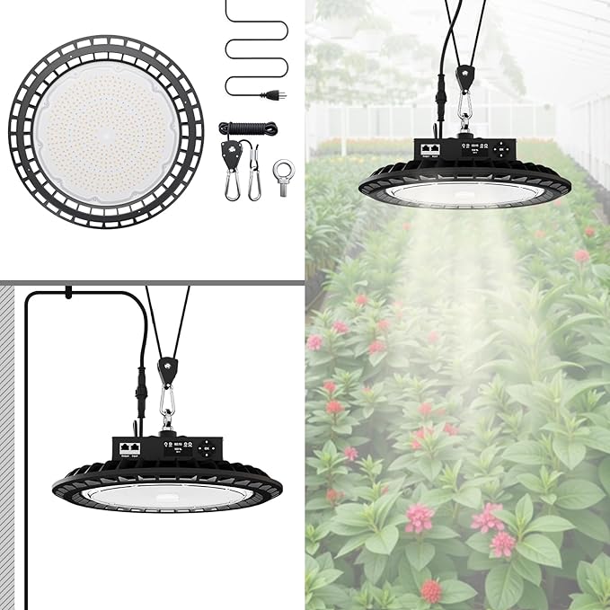 Hanging Grow Light for Indoor Plants, Full Spectrum LED, 200W High PPFD, Dimmable with Timer & Daisy Chain, IP65 Waterproof Grow Light, for Seed Starting, Vegetative, Bloom & Fruiting