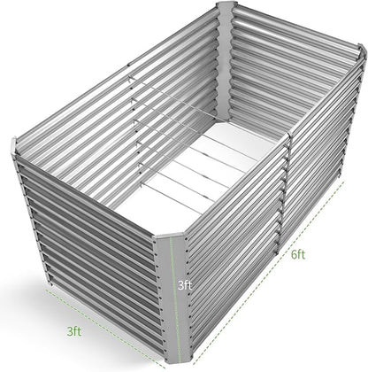 Land Guard 6x3x3ft Rectangular Galvanized Raised Garden Beds, Large-Capacity Metal Planter Box Outdoor, Durable Deep Raised Garden Bed 3ft Tall, Raised Beds for Gardening Vegetables, Classic Silver