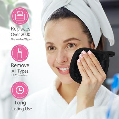Orighty Makeup Remover Cloths 12 Pack, Makeup Removal Face Cleansing Cloth, Reusable Make-up Remover Pads Remove Instantly Dirt with Just Water, 5 x 5 in (Black)
