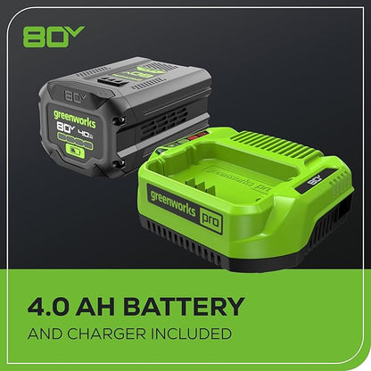 Greenworks 80V 18" Brushless Cordless Chainsaw (Great For Tree Felling, Limbing, Pruning, and Firewood), 75+ Compatible Tools, 4.0Ah Battery and Charger Included