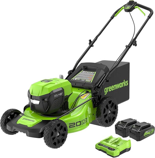 Greenworks 48V (24V x 2) 20" Brushless Cordless (Push) Lawn Mower (LED Headlight), (2) 4.0Ah Batteries and Dual Port Rapid Charger Included (150+ Compatible Tools)