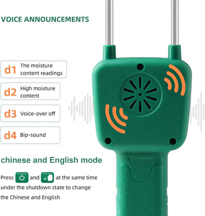 Hay Moisture Tester Meter, Portable Digital Probe Tester with LCD, Grain moisture meter High-precision meter for rice, wheat, corn, rice and 14 other crops Voice broadcast water meter
