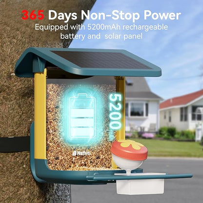 2K Smart Bird Feeder with Camera for Outdoor, Solar Powered, AI Identify 10,000+ Birds, 1.8L, IP65 Waterproof, Squirrel Proof, Live View Alerts, Various DIY Addons, Ideal Gift for Bird Watching