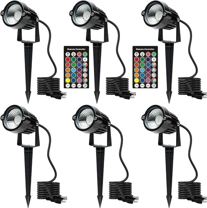 Spot Lights Outdoor Spotlights with Timer, RGB 5W 120V Waterproof Landscape Uplights for Lawn, Yard, Trees, Garden, 6 FT Cord, US Plug, 6 Lights