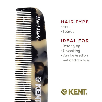 Kent 7T TW Handmade Fine Tooth Pocket Comb - For Men's Everyday Grooming, Styling, and Travel - Suitable for Mustache, Beard, Dry, Wet, Fine or Thinning Hair - Saw Cut and Hand Polished