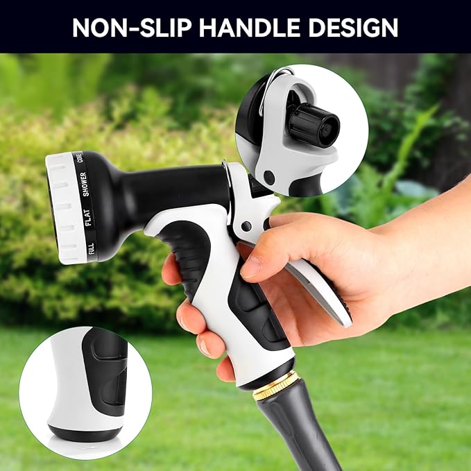 Garden Water Hose Nozzle ABS Water Spray Nozzle with 10 Spray Modes Suitable for Watering Plants, Iawns and Gardens, Car Washing, Cleaning, Showering Pets and Outdoor Fun, Gray