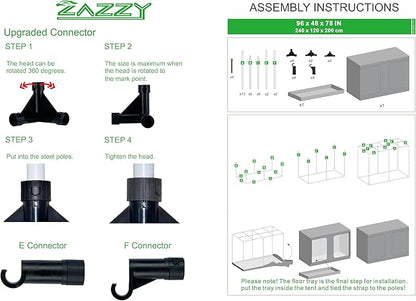 zazzy Grow Tent, 96“x48 x78 Plant Growing Tents 600D Mylar Hydroponic Indoor Grow Tent with Window, Kit Bag & Floor Tray 8x4 Growing Tent