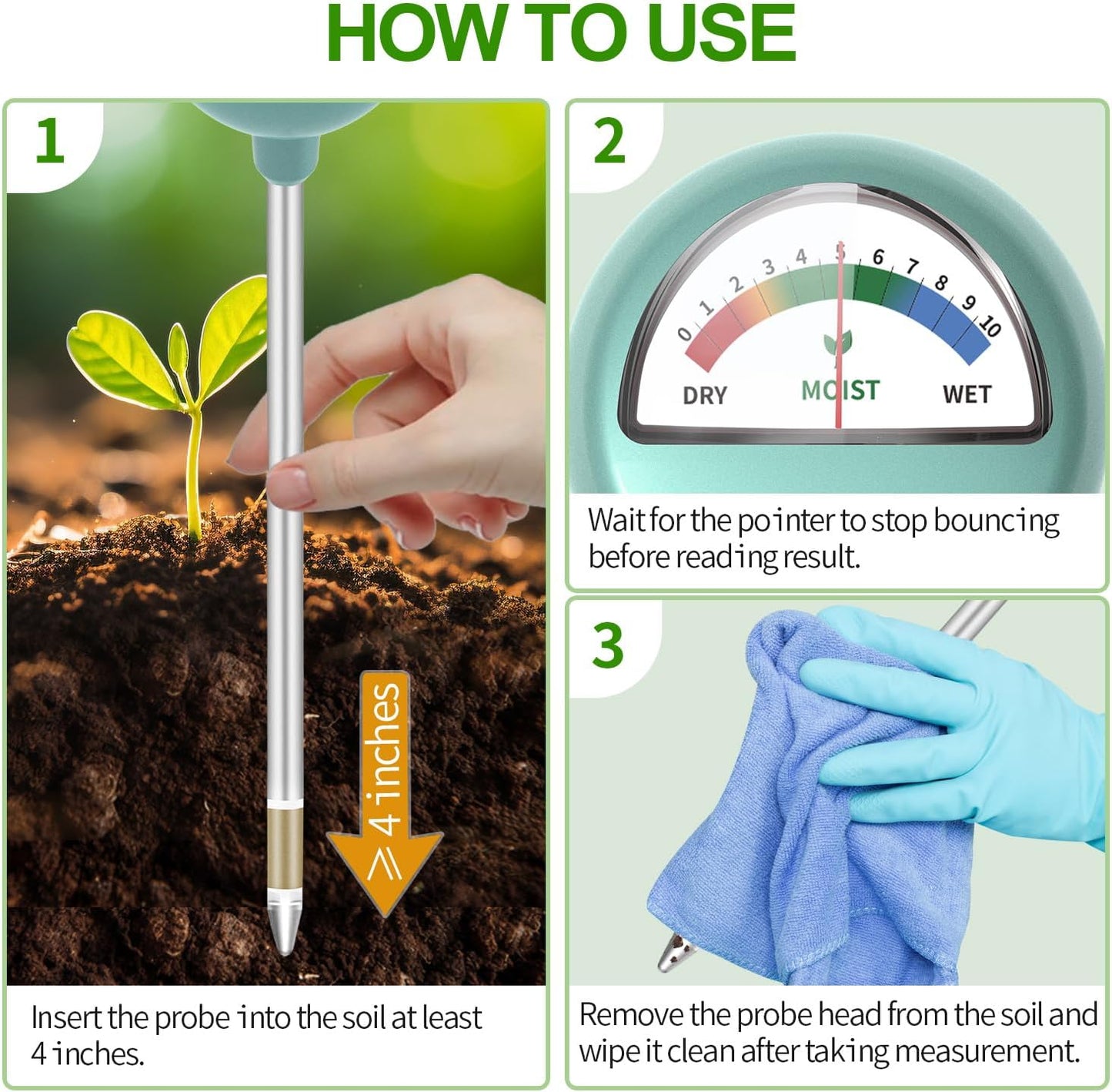 Naiades Soil Moisture Meter, Green Plant Water Monitor, Hygrometer Sensor for Gardening Farming, Indoor and Outdoor (No Battery Required)