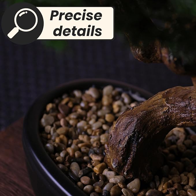Artificial Bonsai Tree 16" Tall with Realistic Wood and Ceramic Pot Fake Plants Cypress Juniper Pine Zen Faux Plants for Home Bedroom Office Bathroom Japanese Decor