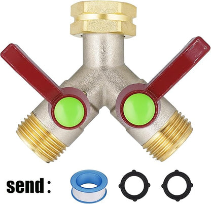 EJW Y-Valve Garden Hose Faucet Splitter, 3/4” GHT Threads,Outdoor Faucet Splitter, Brass High Flow, Garden Hose Y-Splitter 2-Way,Y-Valve Full Flow Hose Splitter,Garden Hose Splitter 2-Way Heavy Duty.