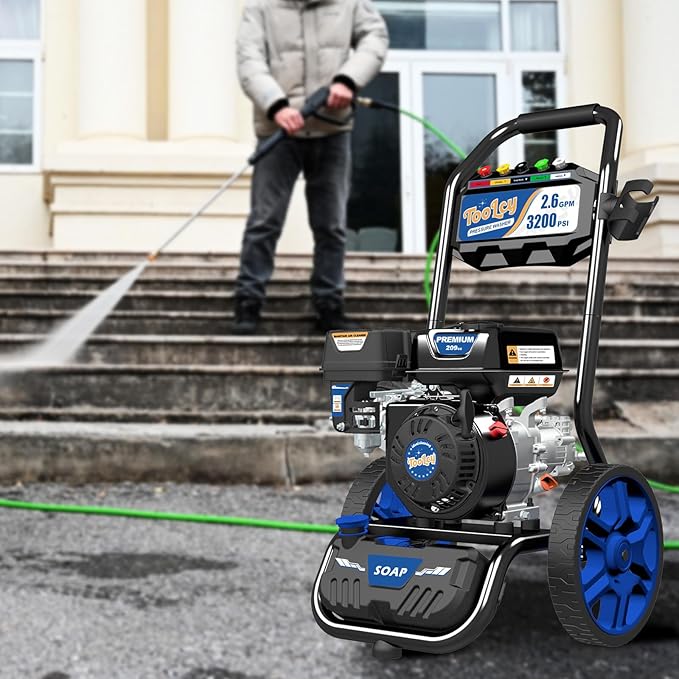 TOOLCY Gas Pressure Washer 3200 PSI & 2.6 GPM, High Performance Engine, Includes Swivel Spray Gun and Wand, 35FT Power Washer Hose, 5 Nozzle Tips, Onboard Soap Tank, for Cars/Driveways/Homes