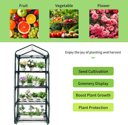 GreenGiggle 4 Tier Mini Indoor Outdoor Greenhouse,27"x19"x62" Greenhouses with PVC Cover and Roll-Up Zipper Door,Plastic Green House for Inside Grow Tent&Garden greenhouses for Outdoors