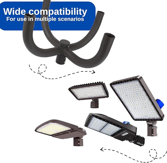 Bullhorn Tenon Adapter Bracket, with 2-3/8" 4 Arm for Round Pole 90 Degree Quad Mounting Bracket for Slip Fitter Fixture Parking Lot Light Pole Street Area Mount (Sturdy Durable Heavy Duty)