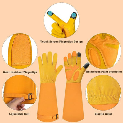 Long-Gardening-Gloves for Women/Men - Thorn Proof Rose Pruning Gloves Heavy Duty Gauntlet-S