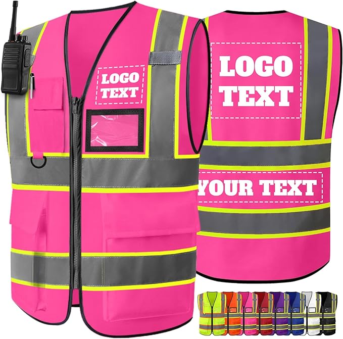 Custom Safety Vest High Visibility Reflective Customized Logo Construction Work Vests Dual Tone Reflective Strips