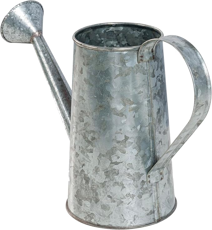 MyGift 5 Inch Small Rustic Galvanized Metal Decorative Vases in Vintage Style Watering Can Design for Dried Flowers and Artificial Plants, Set of 2 - Handcrafted in India