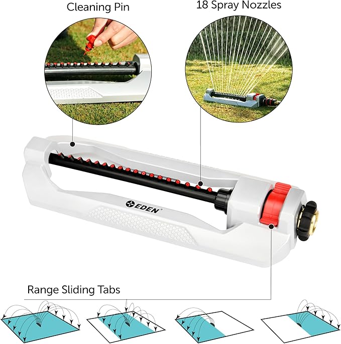 Eden 94110 Lawn & Garden Metal Osciallating Water Sprinkler for Yard