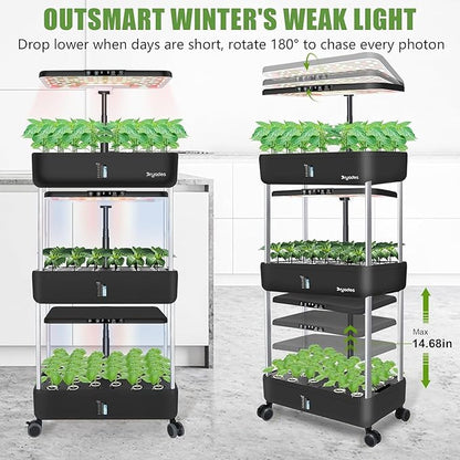 66-Pod Indoor Hydroponic Growing System + 3 Free Seeds Starter Kit (Lettuce, Salad Mixed, Basil Seeds) – Dual 53W Full-Spectrum LED, 10-L Water Tank, 3-Tier Grow Pods