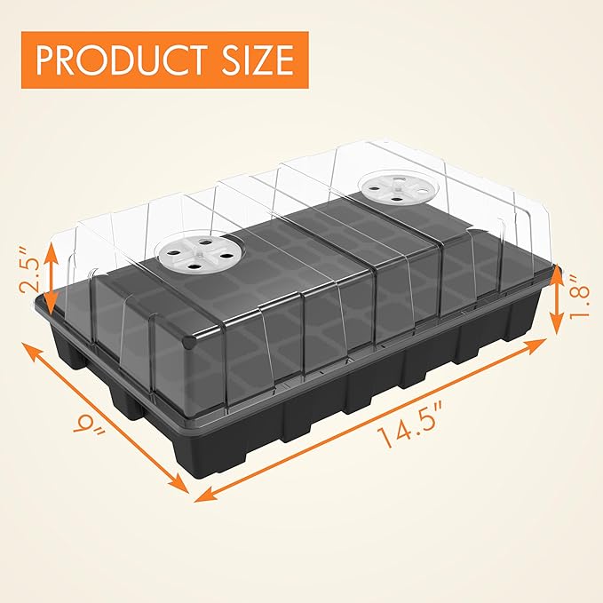 Gardzen 5-Set Seed Starter Tray Kits, Durable Plant Germination Trays with Humidity Vented Domes and Bases, Ideal for Seed Starting, Indoor Gardening, and Greenhouse (Total 200 Cells)