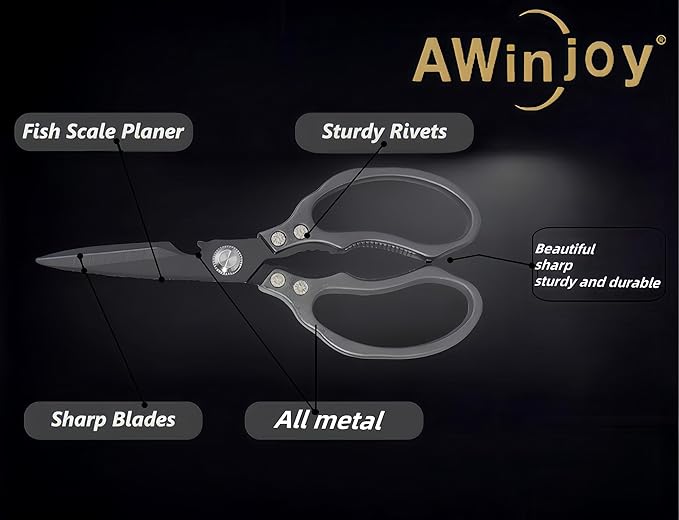 Heavy Duty Sharp Kitchen Scissors - Dishwasher Safe Black Cooking Shears for Meat, Chicken, Fish, Poultry, Herb, Bread (All Black)