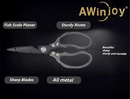 Heavy Duty Sharp Kitchen Scissors - Dishwasher Safe Black Cooking Shears for Meat, Chicken, Fish, Poultry, Herb, Bread (All Black)