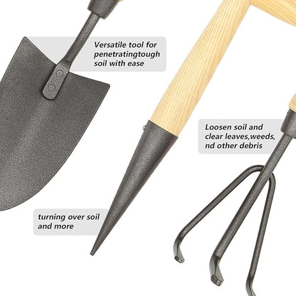 Japanese Gardening Tools Set, 6 Pcs Garden Tools Set, Black Painted Stainless Steel Heavy Duty Gardening Tools Kit, Hand Trowel, Dibble, Hand Rake, Weeder, Transplanter and Hand Folk…