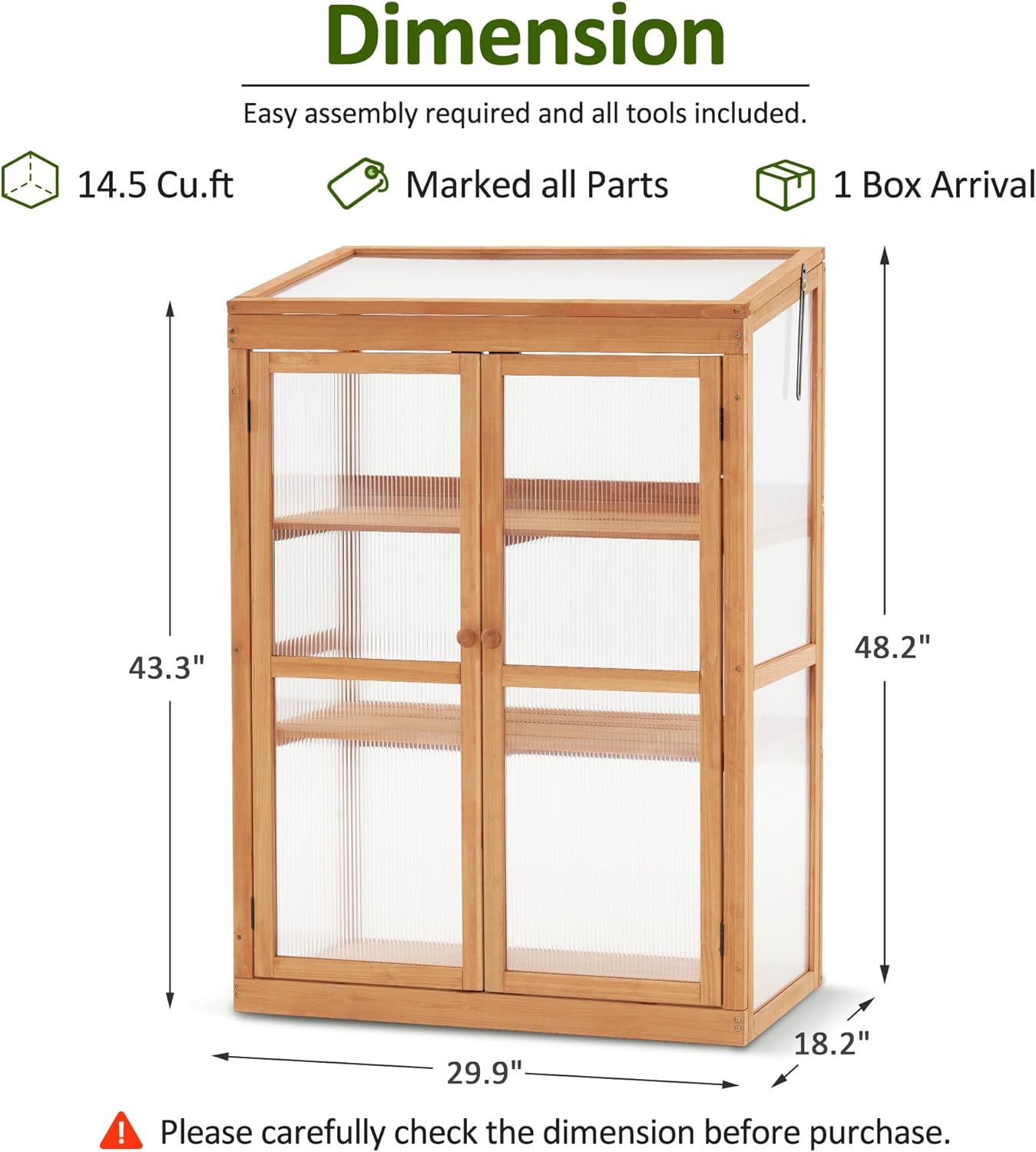 MCombo Wooden Cold Frame Greenhouse, Raised Flower Planter Shelf Protection for Outdoor Indoor Use, 0760 (Orange)