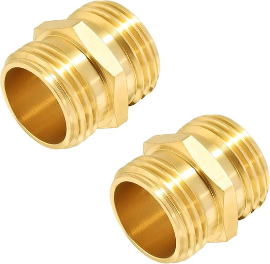 TAROSE 2 Pack Brass Garden Hose Adapter, Male to Male Hose Connector Adapter, GHT to GHT Adapter Hose Fitting,Brass Garden Hose to Pipe Fittings Connect