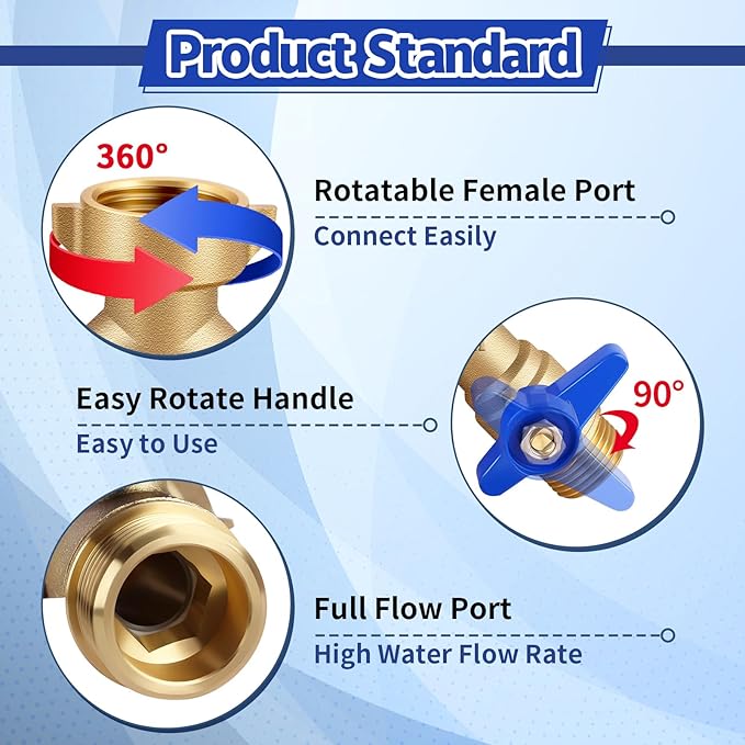 Boltigen Garden Hose Splitter Full Flow Port 2 Way Heavy Duty Brass Y Type Hose Connector 3/4'' GHT Thread Water Hose Shuf Off Valve Adapter Fitting, for Outdoor Faucet Irrigation House Sprinkler